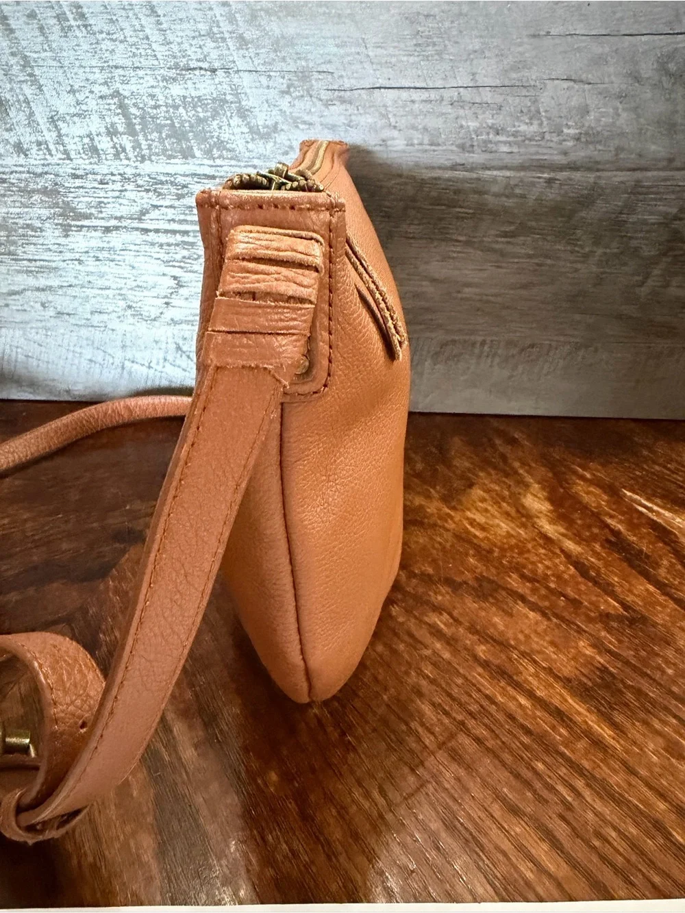 Lucky Brand Brown Pebble Leather Curved Bottom Half Moon Shaped Crossbody